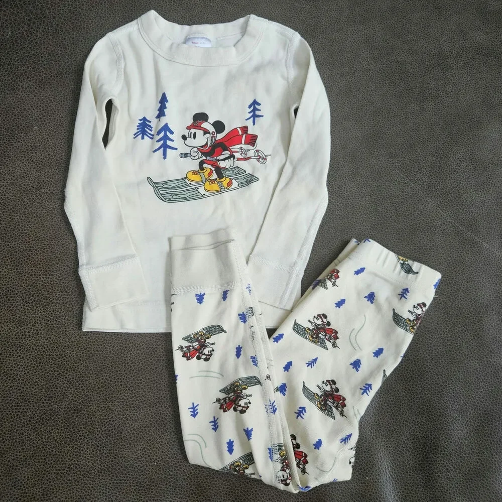 Hanna Andersson Disney Skiing Mickey Mouse Organic Cotton Pajama Set 3T / 90cm